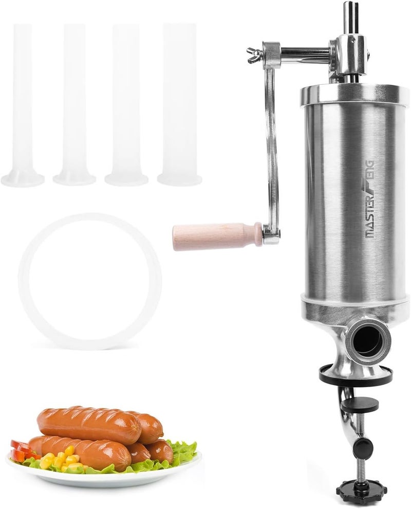 MASTER FENG 2.5 LBS Sausage Stuffer Vertical Stainless Steel Stuffing Maker Machine Packed with 4 Stuffing Funnels - Image 1